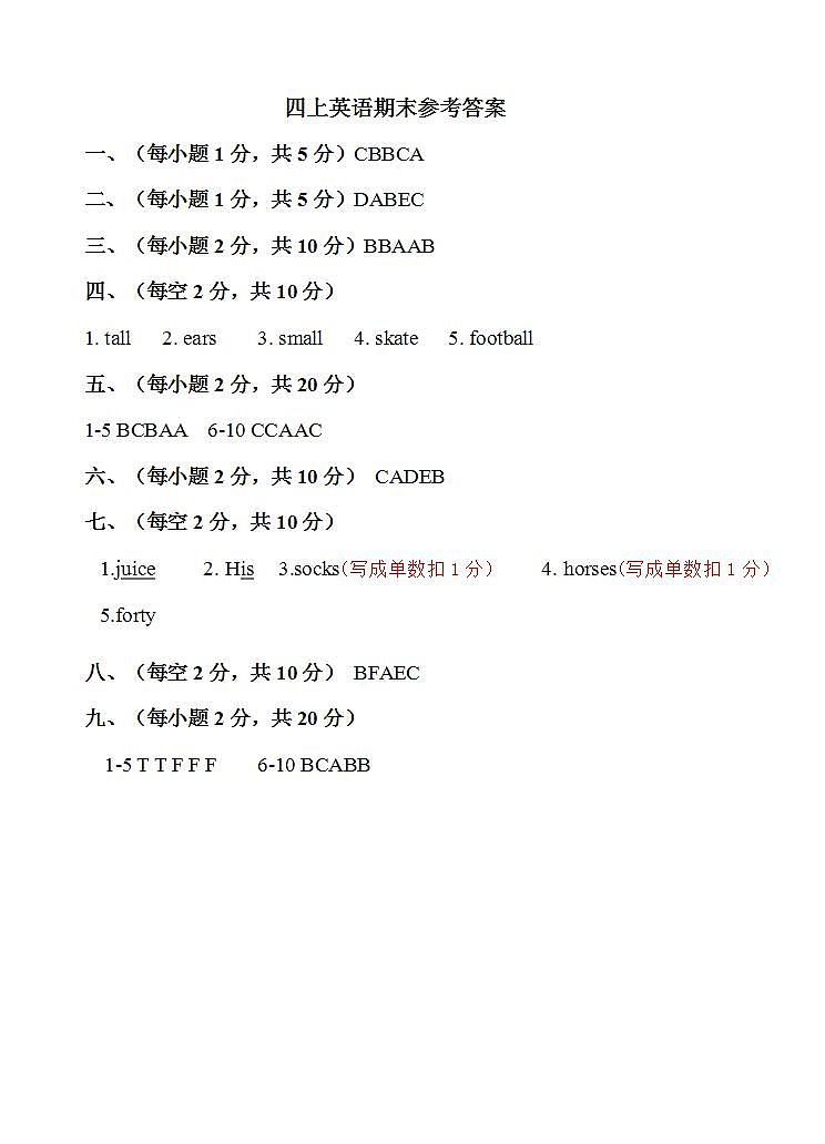 四上英语期末参考答案第1页