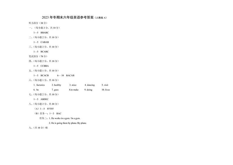 68，山西省忻州地区2023-2024学年六年级上学期期末双减效果展示英语试卷01