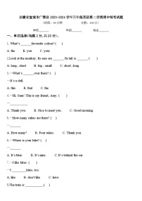 安徽省宣城市广德县2023-2024学年三年级英语第二学期期中统考试题含答案