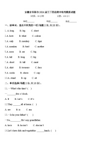 安徽省阜阳市2024届三下英语期中统考模拟试题含答案