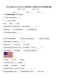 广西百色地区2023-2024学年三年级英语第二学期期中学业水平测试模拟试题含答案