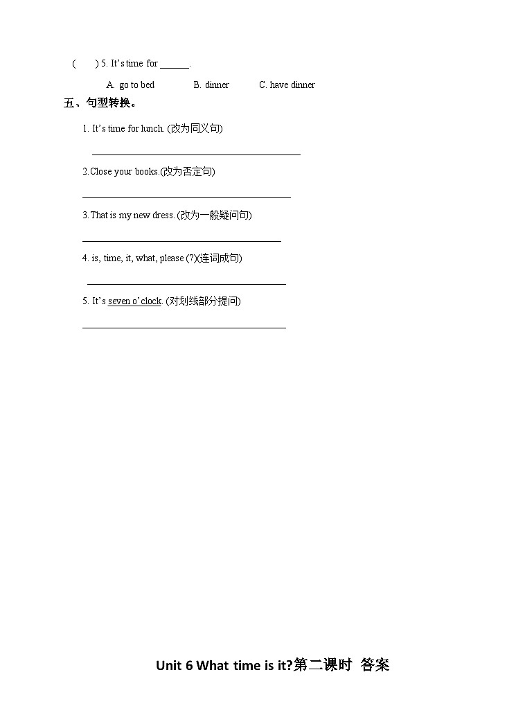 Unit 6 What time is it (2) 习题02
