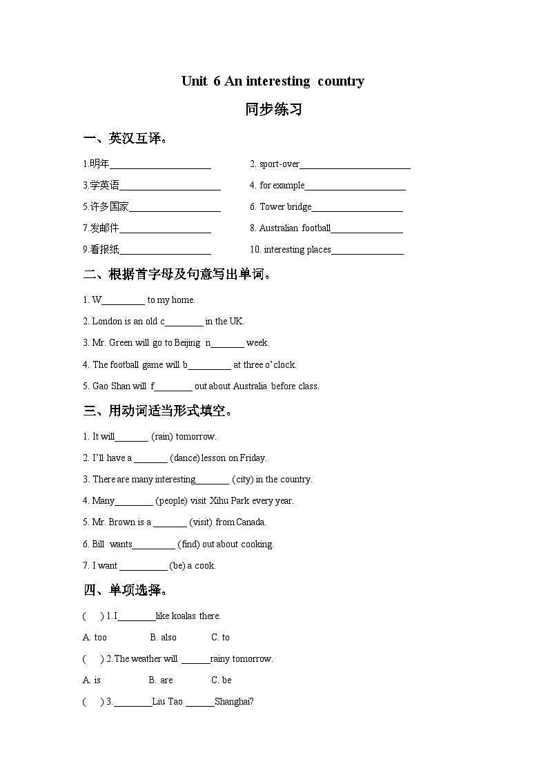 Unit 6 An interesting country 同步练习301