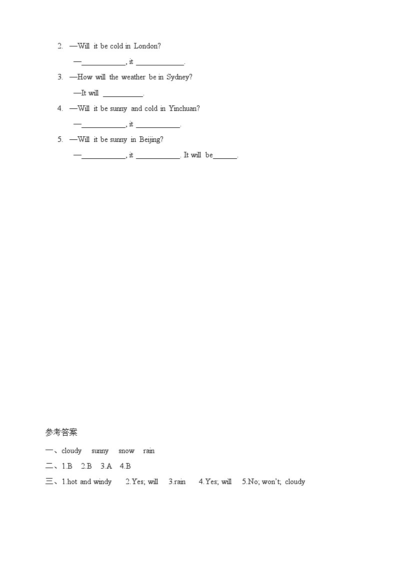 Module4 Unit2 Will it be hot in Haikou同步练习02
