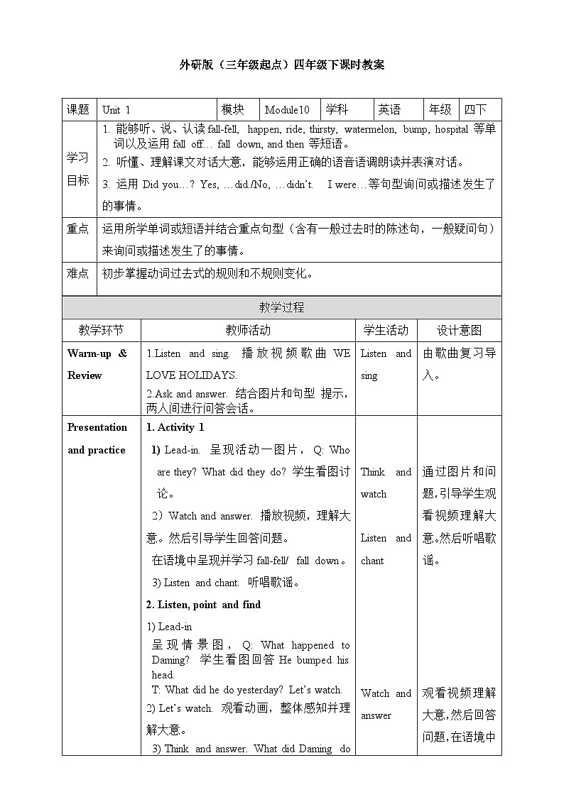 Module 10 Unit1 Did you fall off your bike教案01