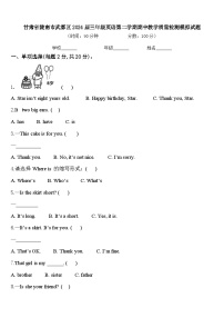 甘肃省陇南市武都区2024届三年级英语第二学期期中教学质量检测模拟试题含答案