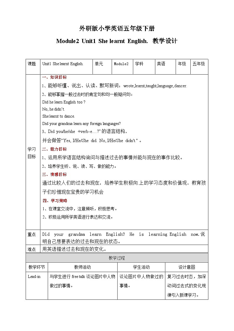 Module 2 Unit1 She learnt English教案01