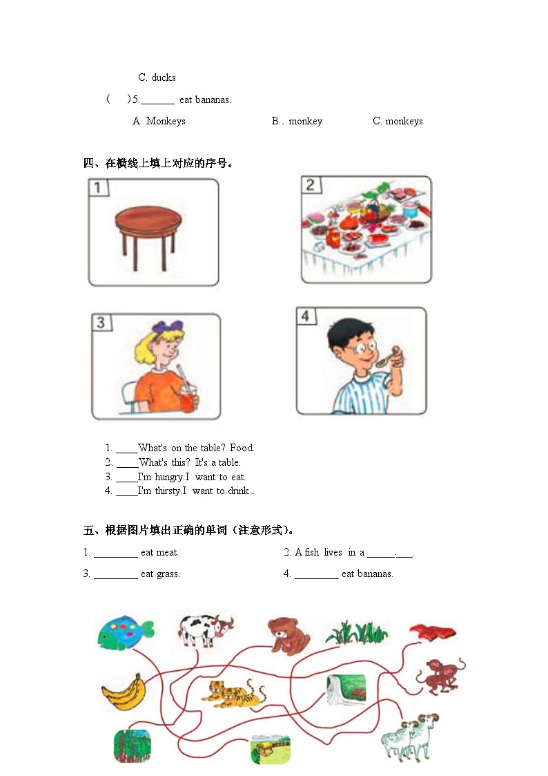 冀教版 三年级下册英语-Unit 3 Lesson 13 I'm Hungry  同步练习02