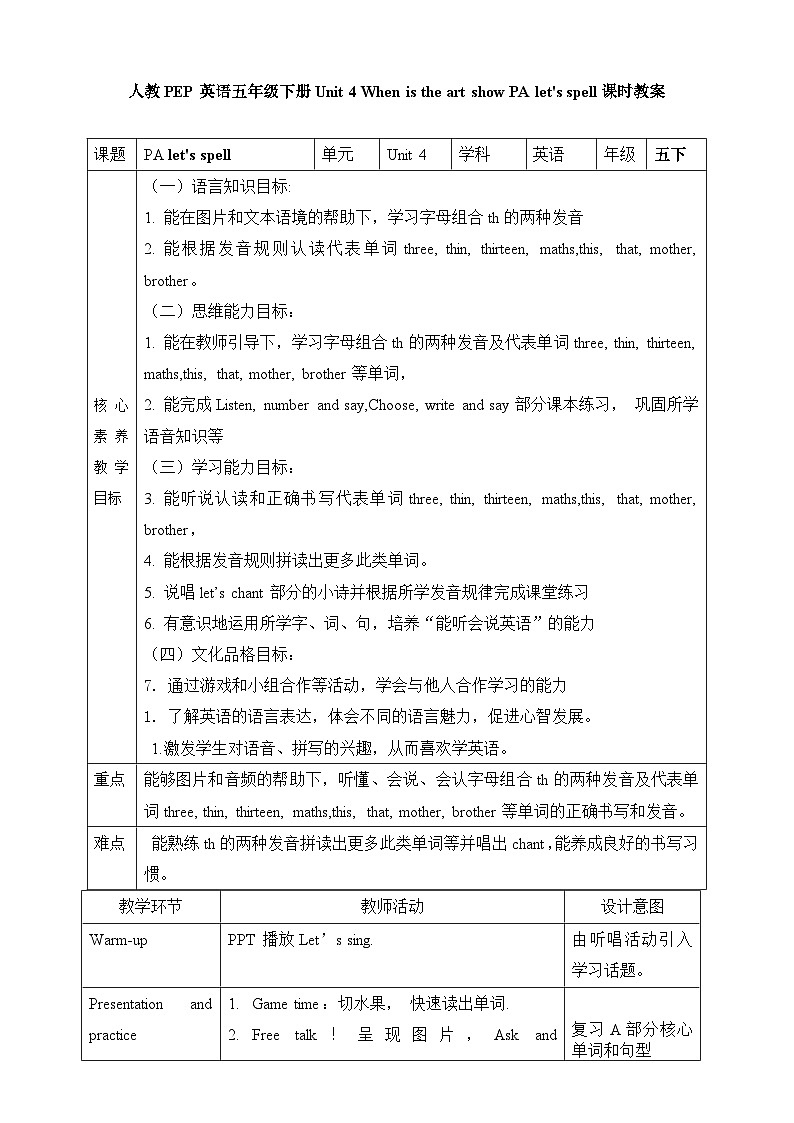 Unit 4 When is the art show PA Let's spell 课件01