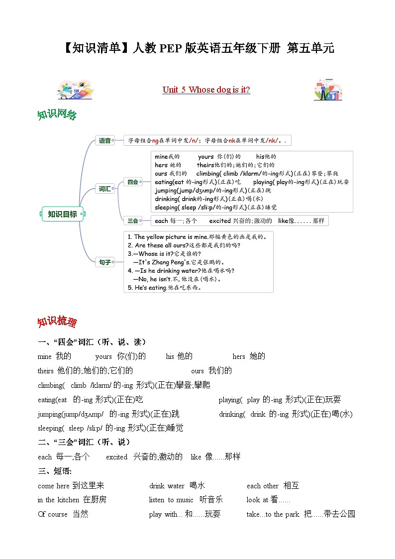 五年级英语下册（人教PEP版）Unit 5 Whose dog is it(知识清单)01