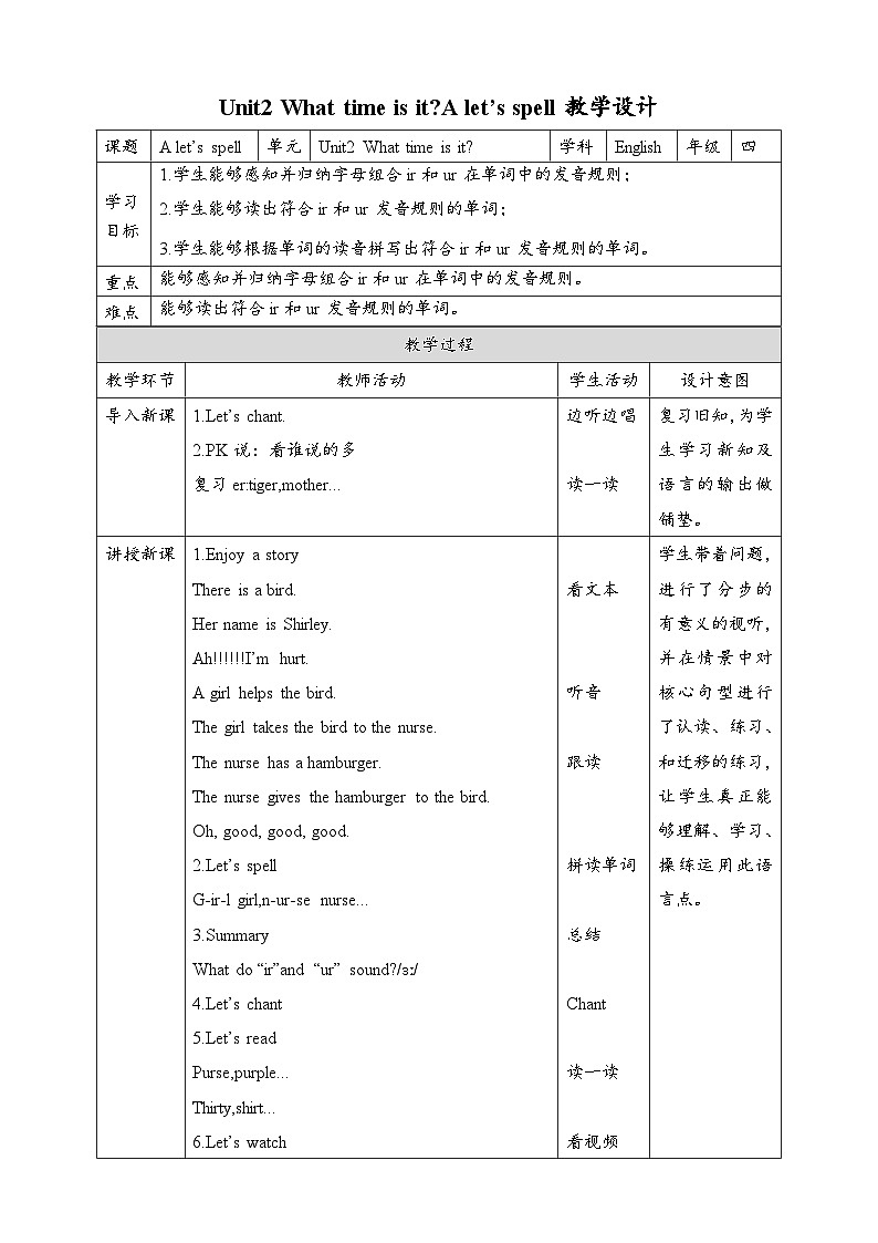 【新课标核心素养】人教版英语四下 Unit 2 What time is it A Let's spell 课件+教案+素材01