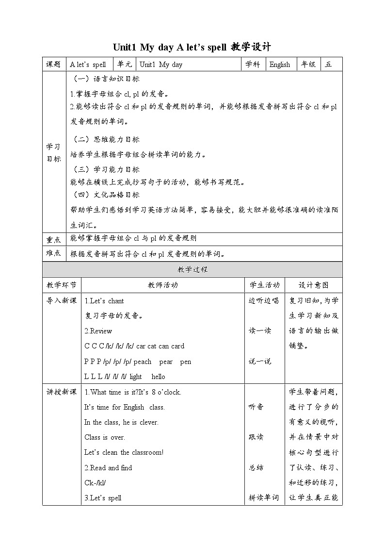 【公开课】Unit 1 My day A Let's spell 课件+教案+练习+素材01