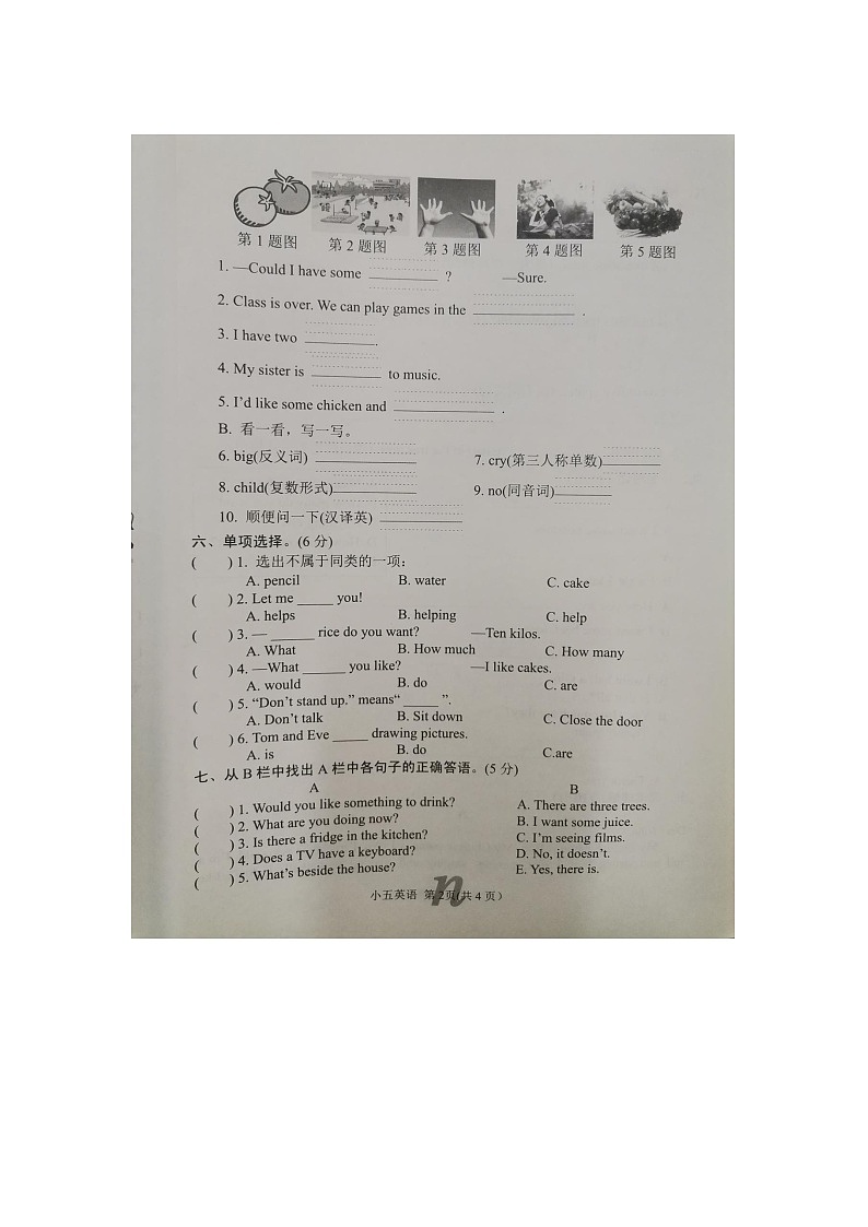 河南省南阳市南召县2023-2024学年五年级下学期开学英语试题02