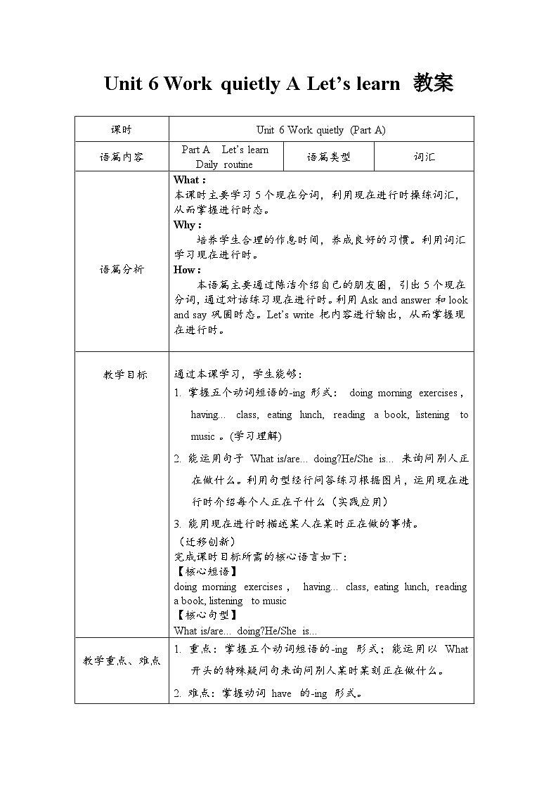 【公开课】Unit 6 Work quietly A Let's learn 课件+教案+练习+素材01