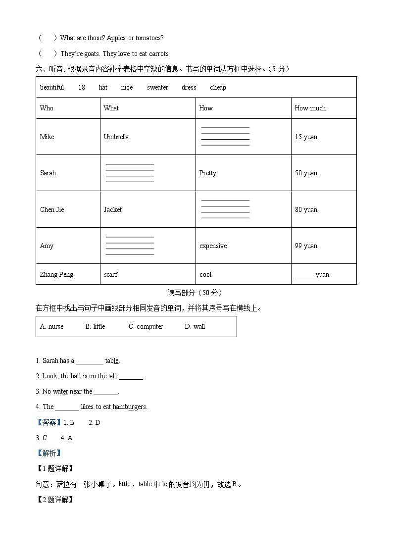 2022-2023学年山东省临沂市费县人教PEP版四年级下册期末英语质量检测试卷03