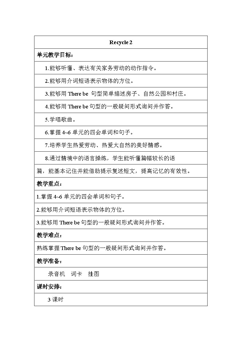 Recycle 2 教案第1页