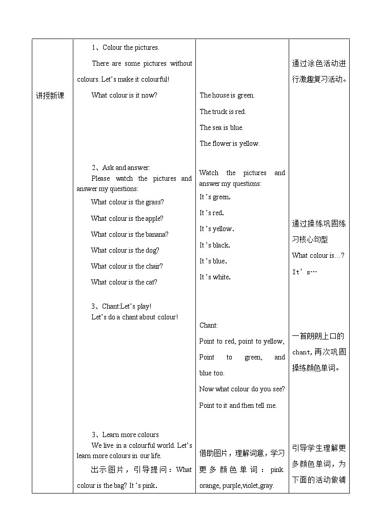 Module 1 Unit 1 Colours第二课时 教案.asd第2页