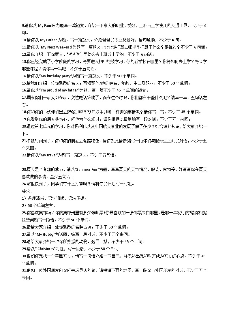 小学英语小升初专题训练-书面表达专项练习 50题 18页 含答案02