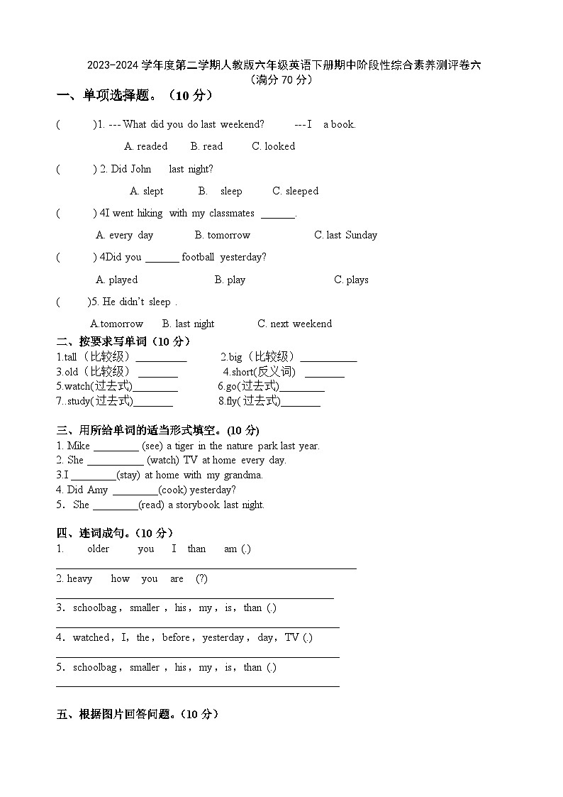 期中+（试题）+-2023-2024学年人教PEP版英语六年级下册.101