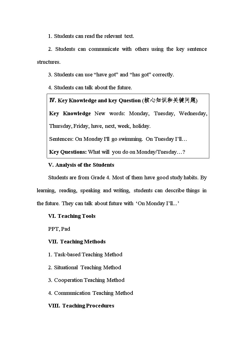 Module 3 Unit 2 On Monday I’ll go swimming教案 外研版三起02
