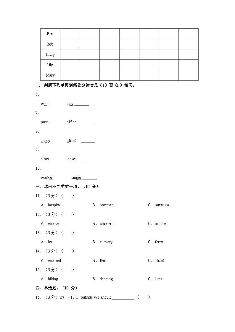2023-2024学年吉林省吉林市永吉县六年级（上）期末英语试卷02