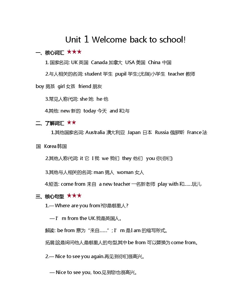 PEP人教版小学英语三下期末复习知识清单01