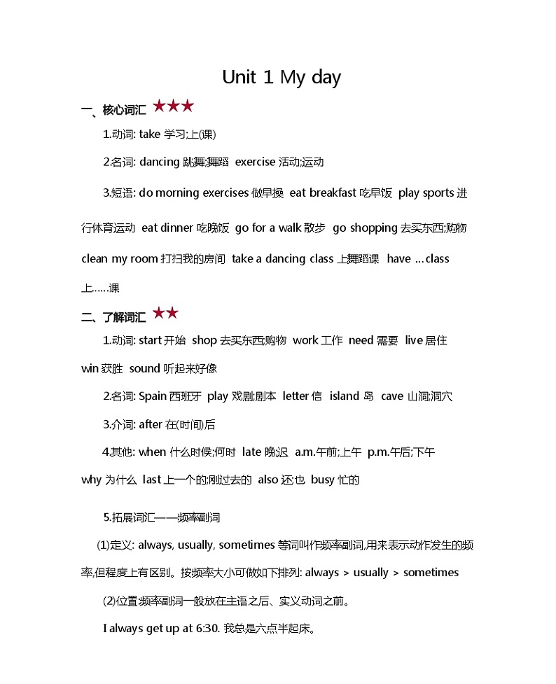 PEP人教版小学英语五下期末复习知识清单01