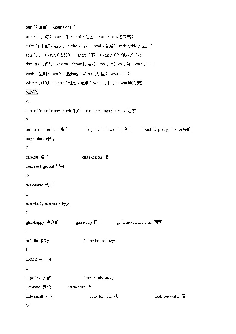 2024年小升初英语语法知识点汇编之常见缩略词、同音词、近义词和反义词（全国通用）第2页