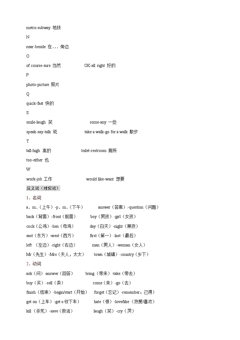 2024年小升初英语语法知识点汇编之常见缩略词、同音词、近义词和反义词（全国通用）第3页