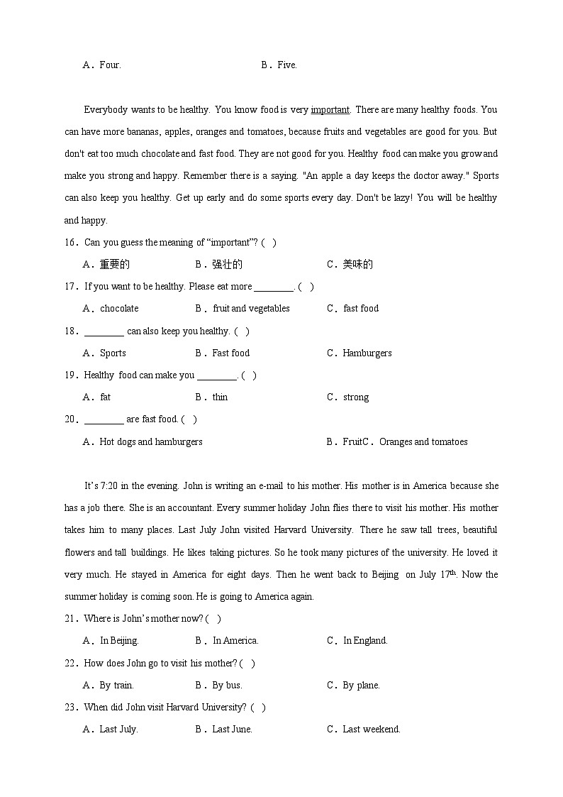 小升初阅读选择专项特训-英语六年级下册译林版（三起）（含答案）03