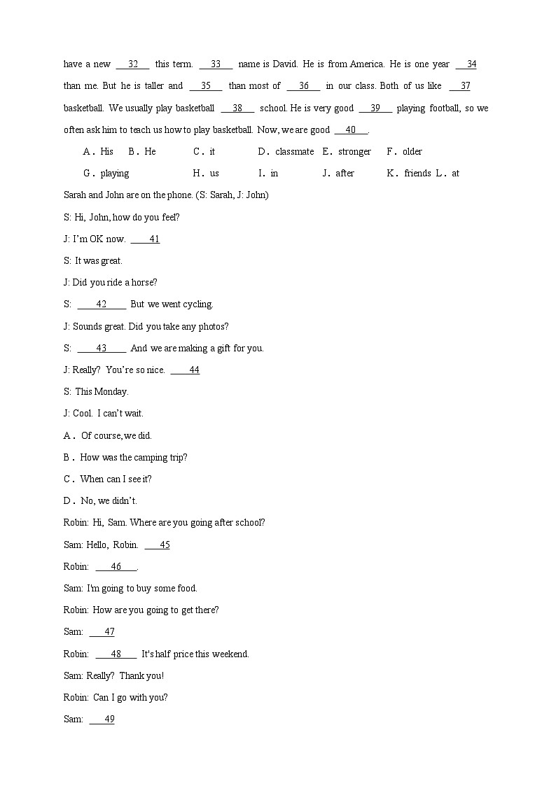 小升初专题训练：补全句子+补全对话 小学英语六年级下册 人教PEP版（含答案）03