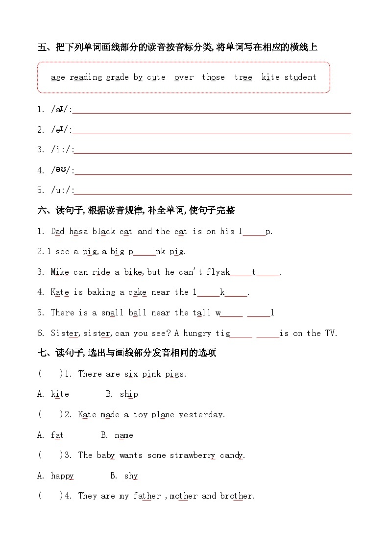 考点1—字母语音专题小升初毕业班六年级英语总复习分类测试卷（通用版）03