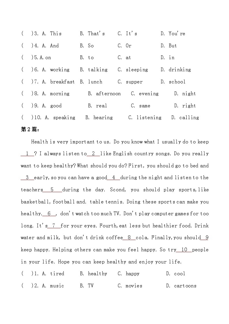 考点23—语境型完形填空专题小升初毕业班六年级英语总复习分类测试卷02