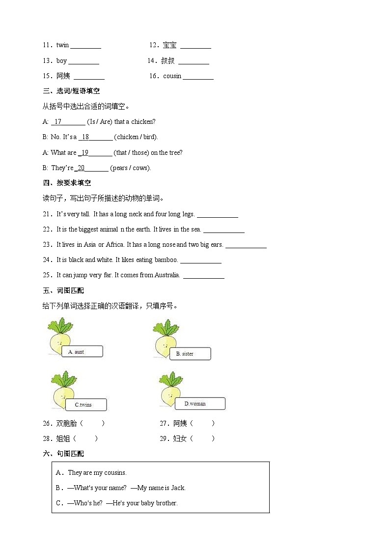 苏教译林版三年级下册英语Unit8《We’re twins》单元测试卷（含答案）02