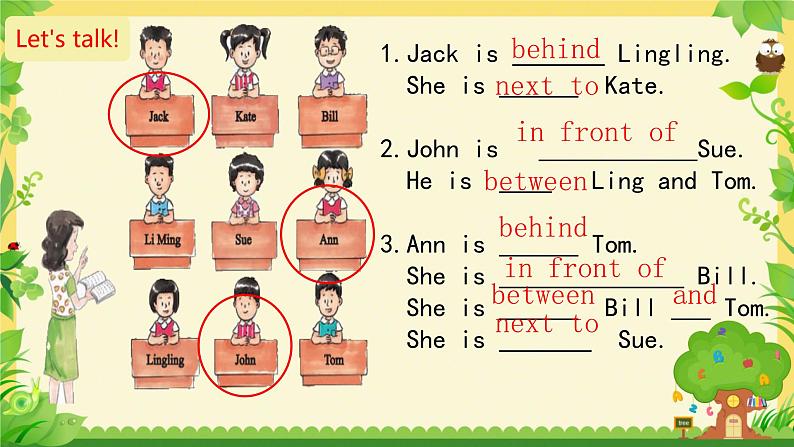 接力版小学四年级英语春学期Lesson 16 --Sue is behind John.课件第7页