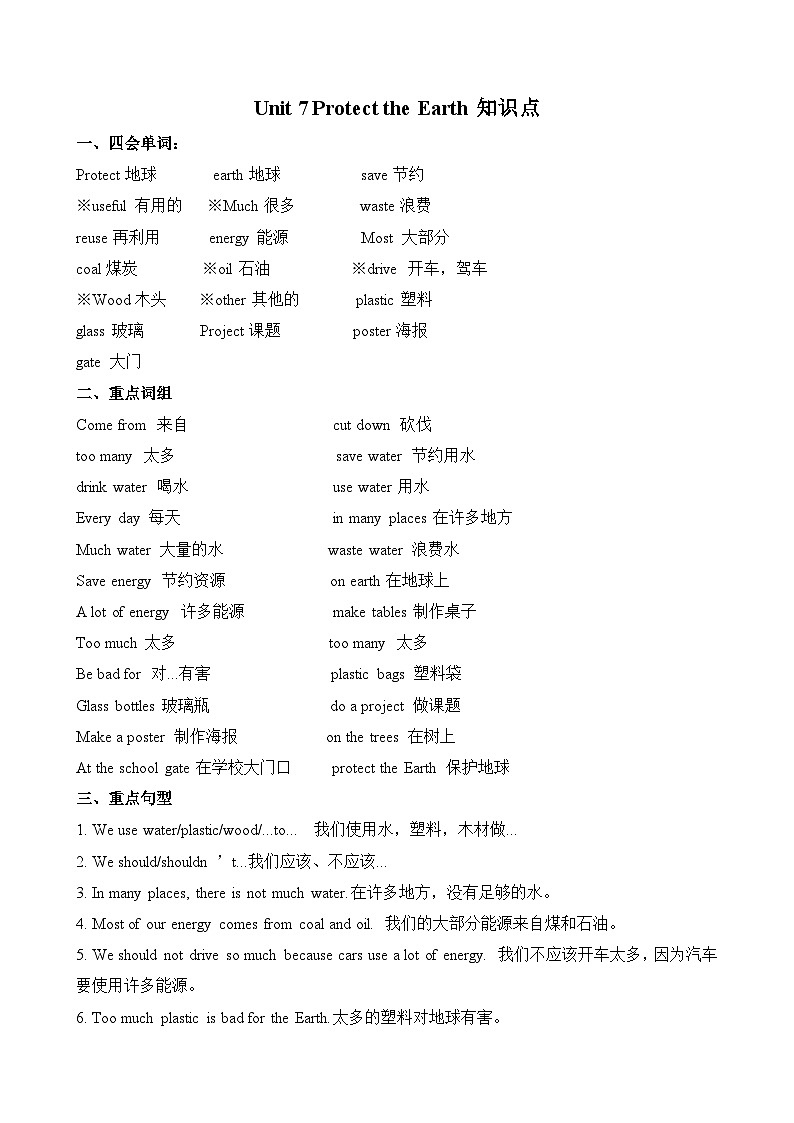 译林版英语六年级上册第七单元Unit7知识点01