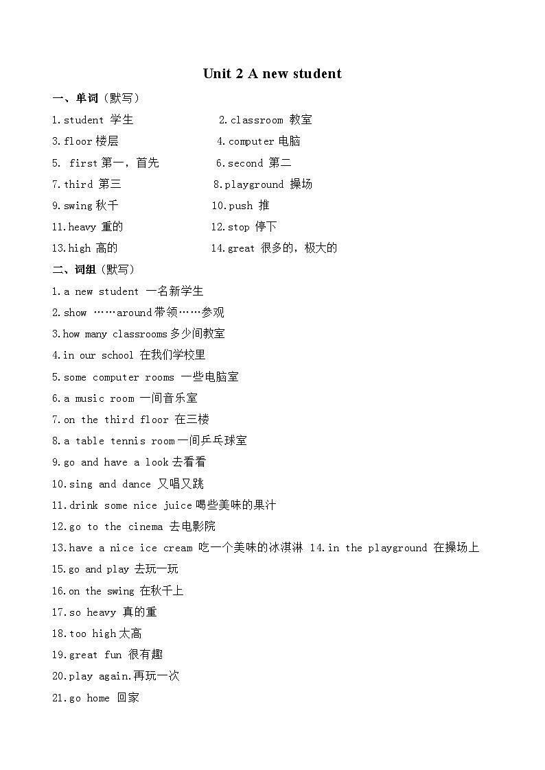 译林版英语五年级上册第二单元Unit2知识点01