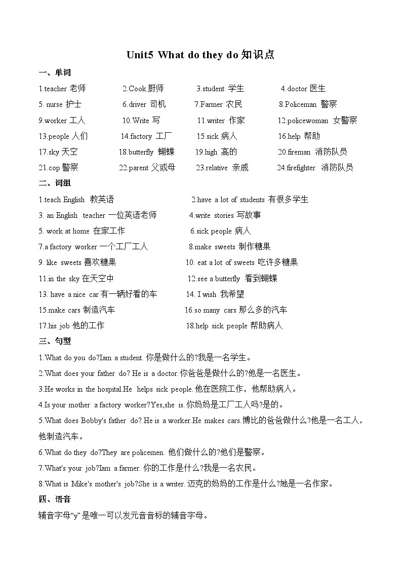 译林版英语五年级上册第五单元Unit5知识点01