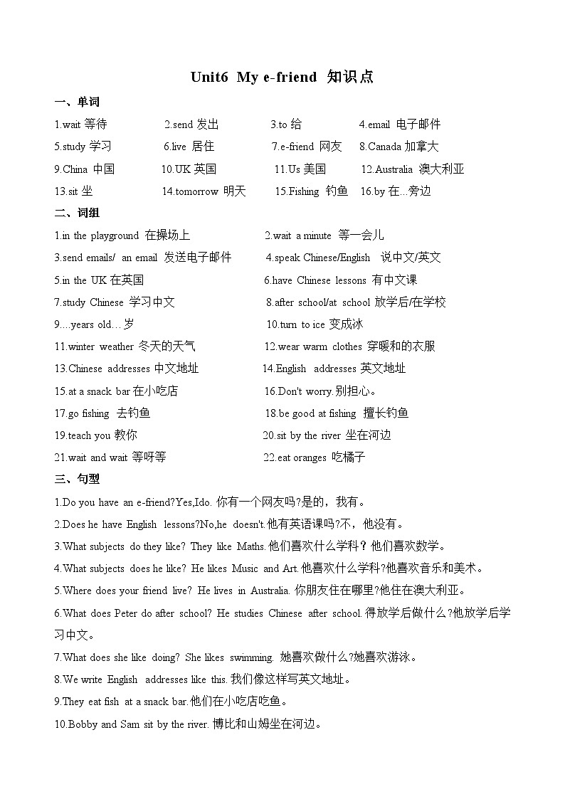 译林版英语五年级上册第六单元Unit6知识点01