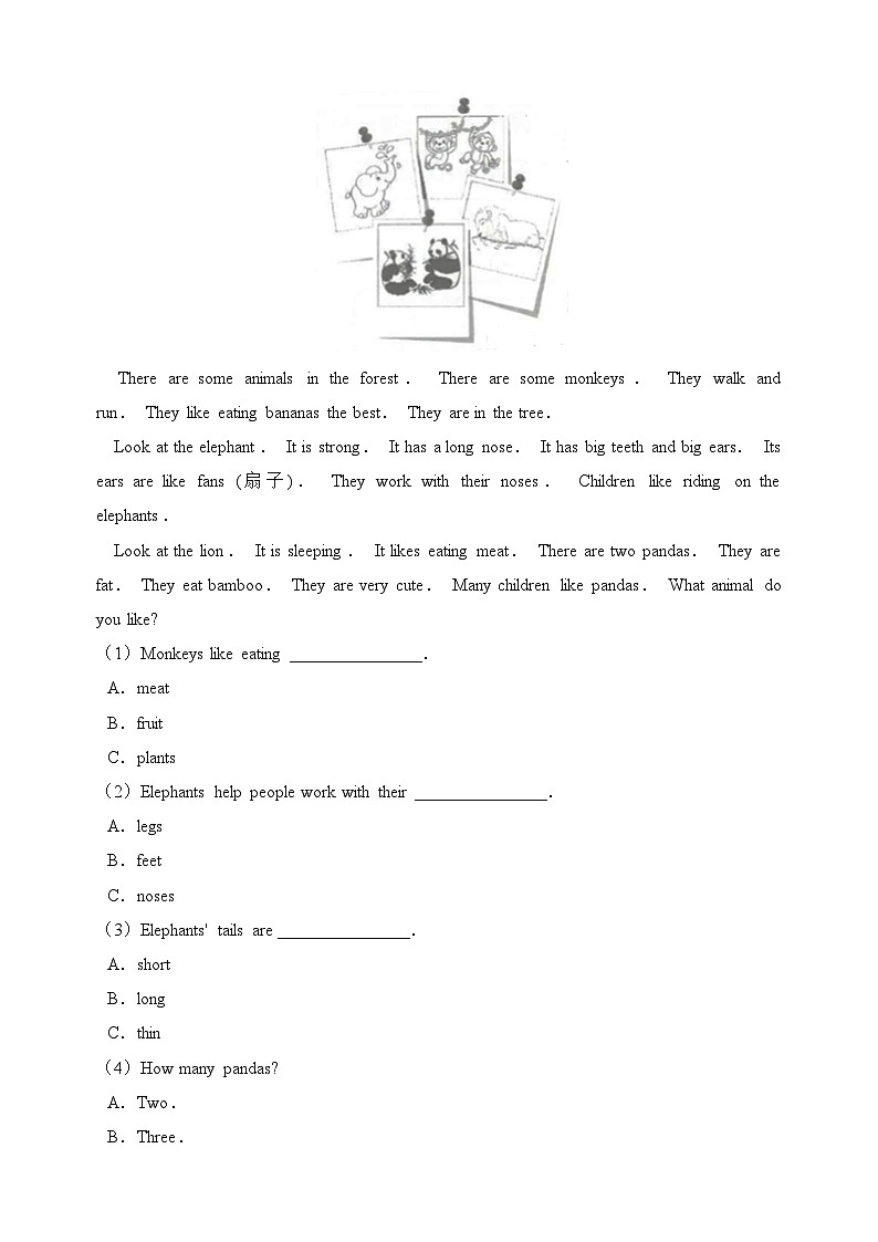 译林版四年级上册英语Unit8《Dolls》单元话题阅读理解专项练习（含答案）02