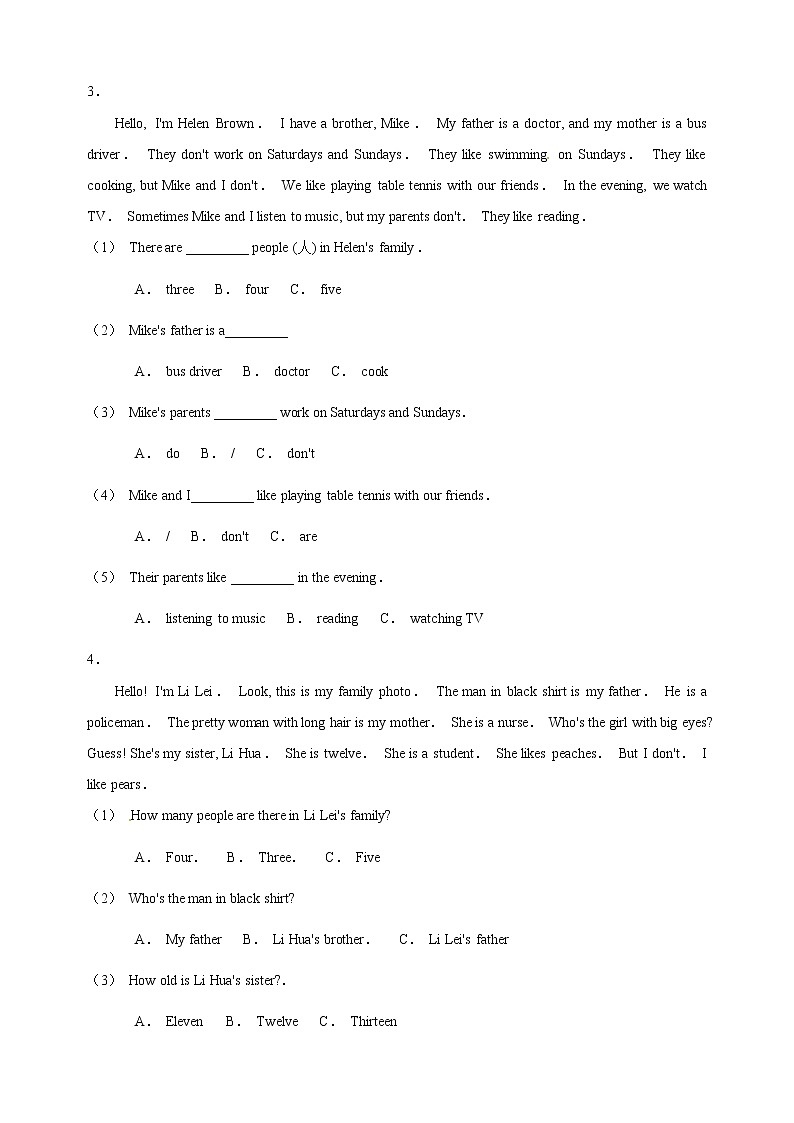译林版五年级上册英语Unit 5《What do they do》单元话题阅读理解专项练习（含答案）02