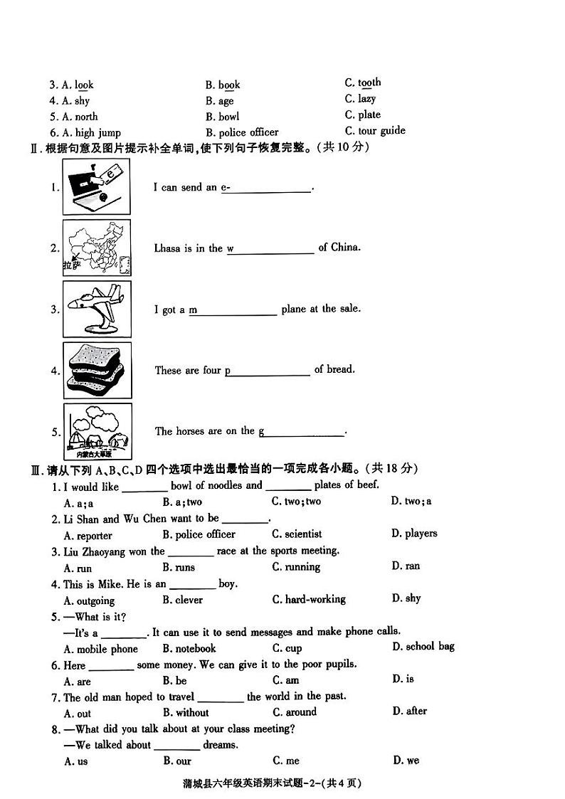 陕西省渭南市蒲城县2022-2023学年六年级下学期期末英语试题第2页