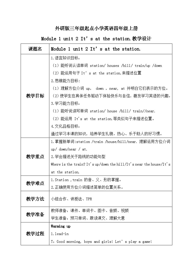 外研版(三起)小学英语四上Module 1 unit2 课件+教案+素材01