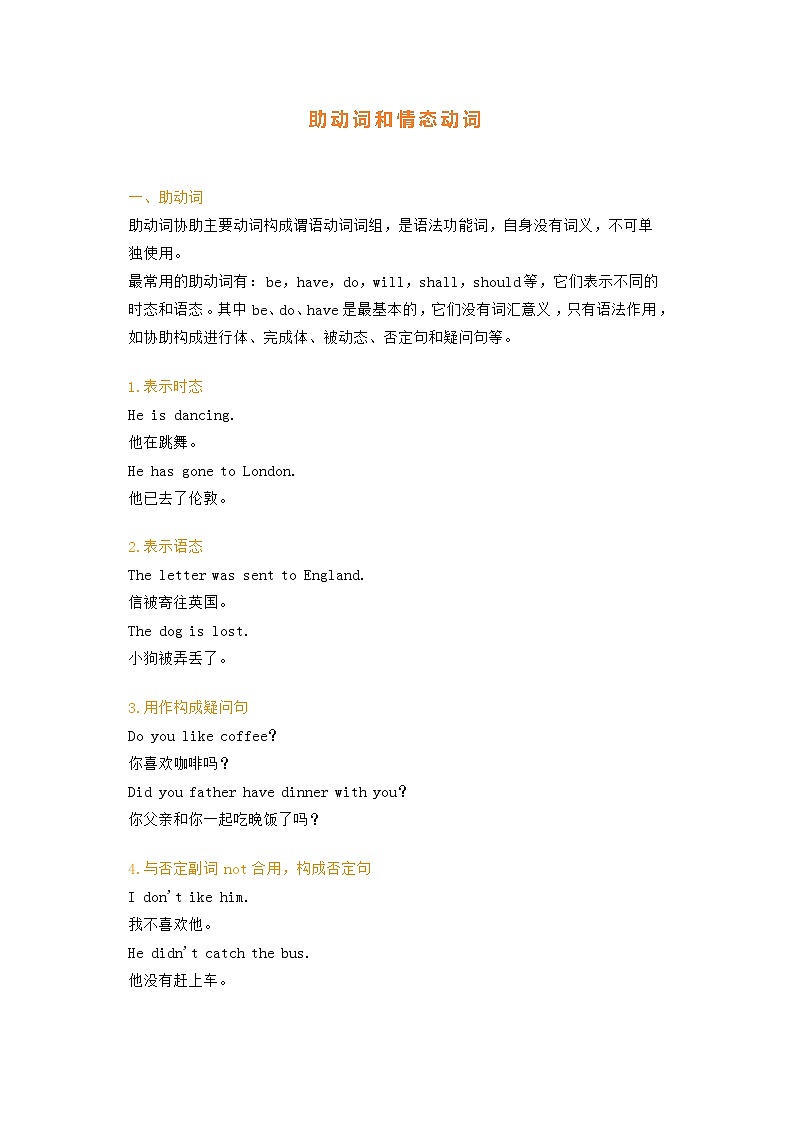 小学英语语法专题：​动词的分类（助动词和情态动词）01