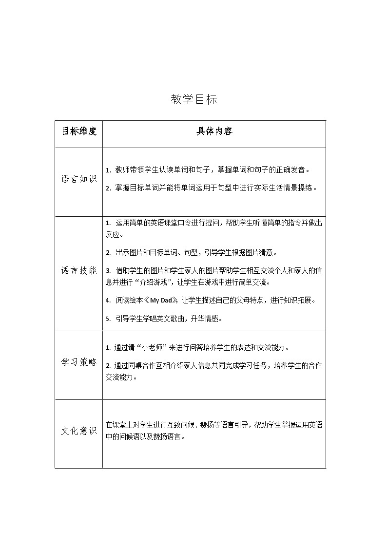 三年级下-人教PEP新版 Unit　2　My　family A教学设计02