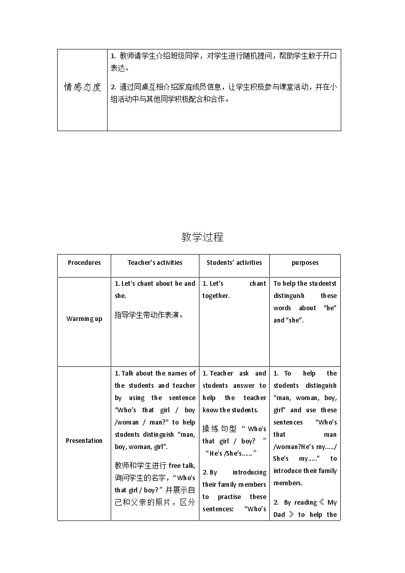 三年级下-人教PEP新版 Unit　2　My　family A教学设计03