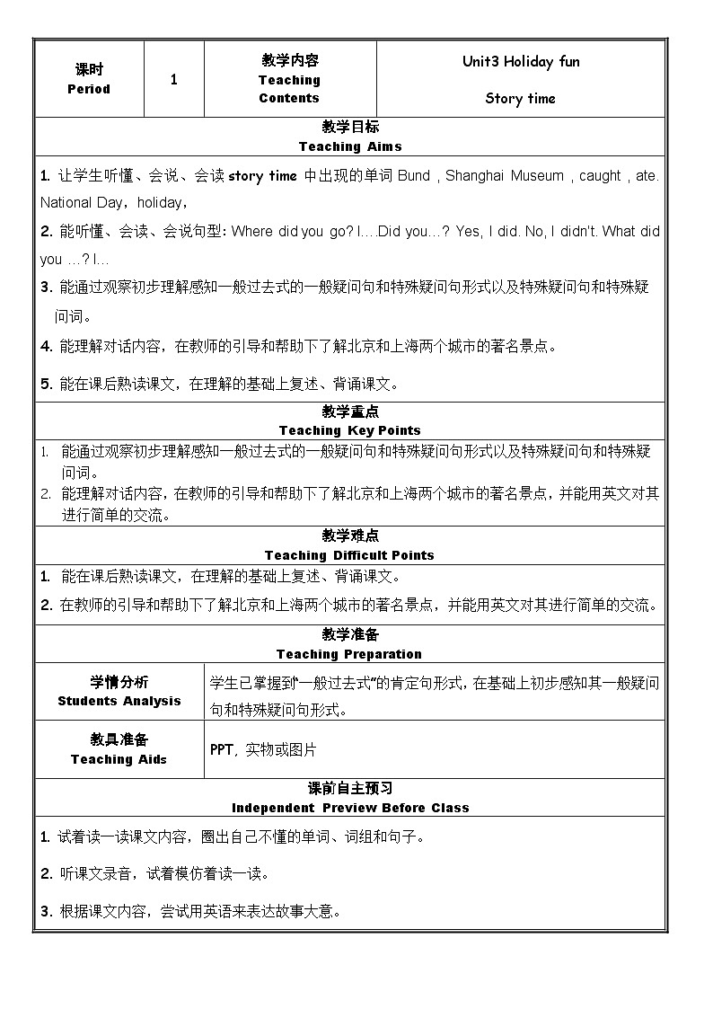 【大单元】译林版六年级英语上册Unit3 Holiday fun 单元教案01