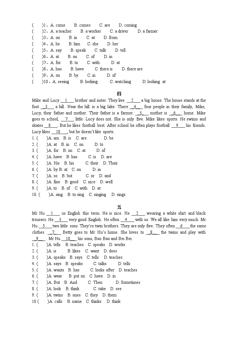 小学英语六年级完型填空专项练习02