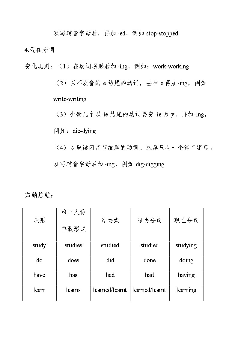 2023-2024学年小升初英语语法讲义7 动词的基本形式 通用版（含答案）第2页