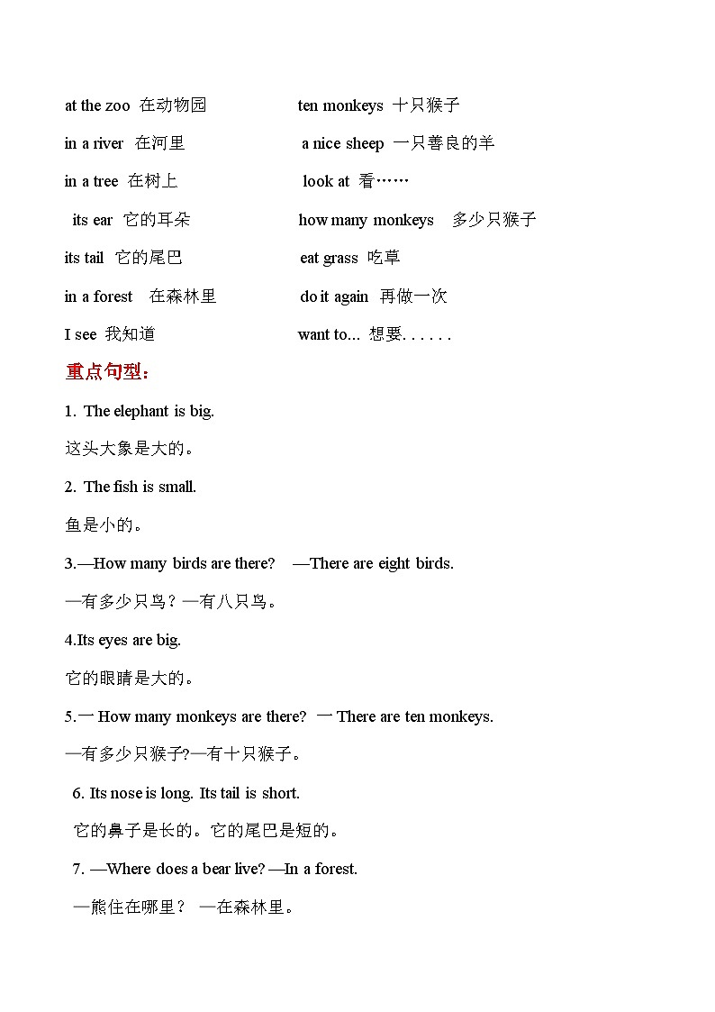 期末复习+单元知识梳理+巩固练习+Unit+2++三年级英语下册+冀教版（三起）含答案第2页